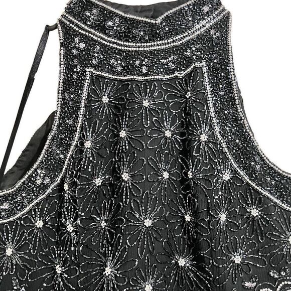 Vintage high neck silk beaded formal glamorous top, sz petite Large - Picture 2 of 6
